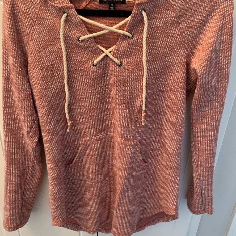 Hooded Pink Lace up Sweatshirt